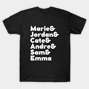 Marie & Jordan & Cate & Andre & Sam & Emma | Gen V Characters Names | White T-Shirt